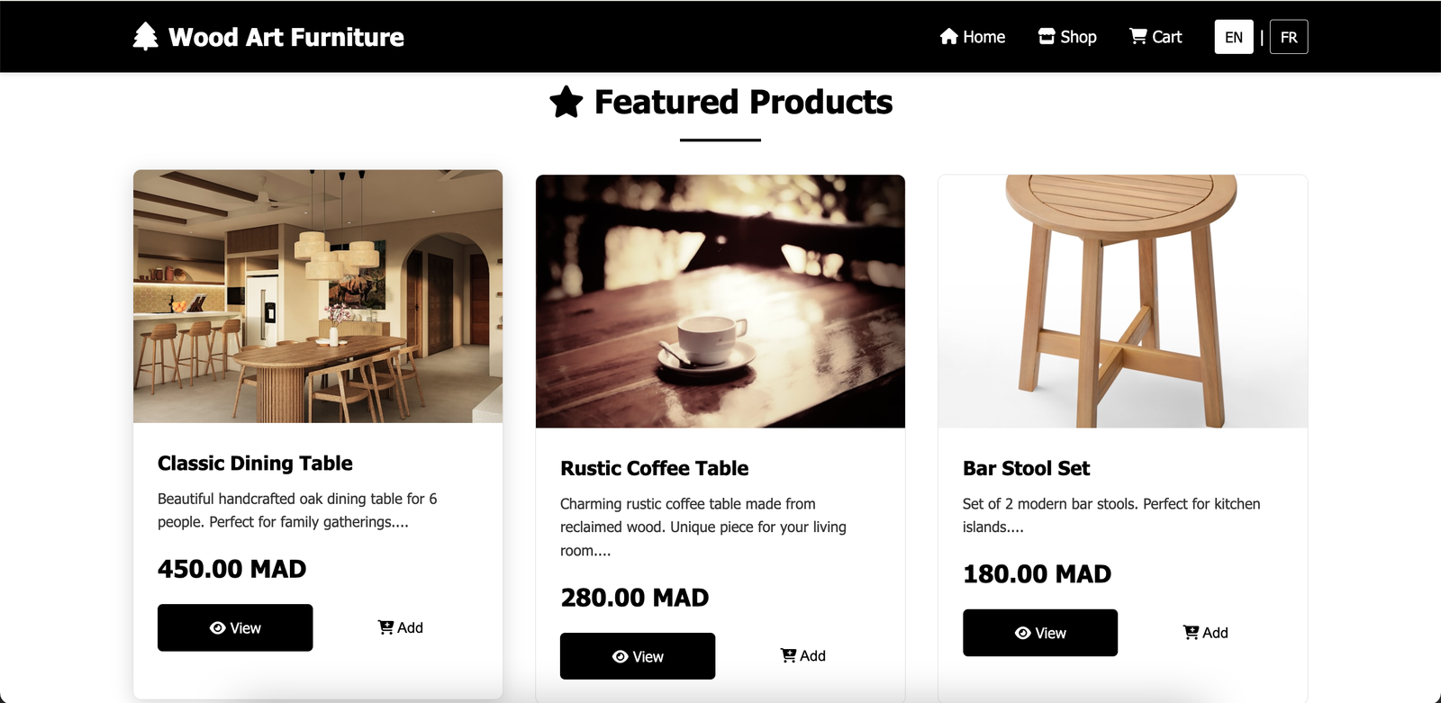 Wood Art Furniture - E-commerce Website